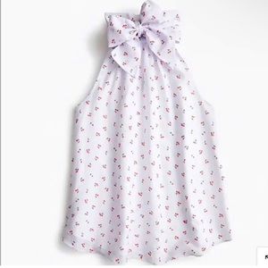 J. Crew White Floral Bow Top
